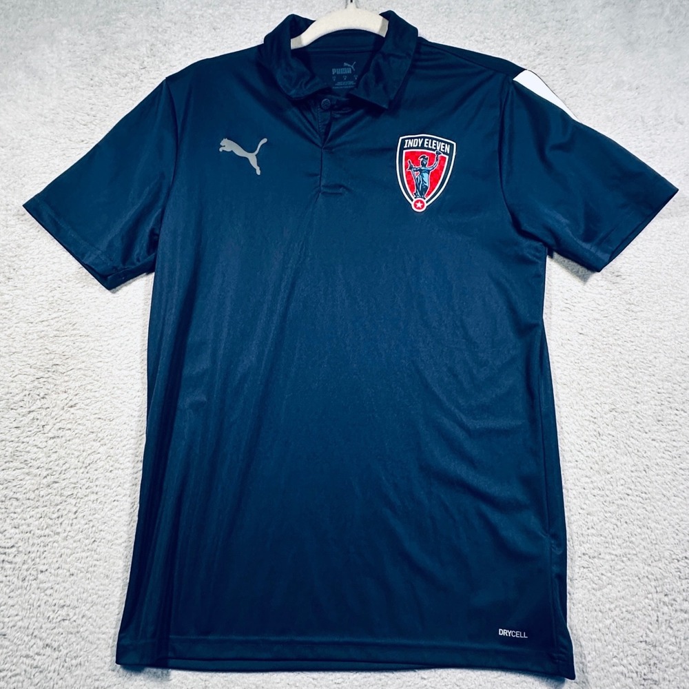 Puma Indy‎ Eleven Polo Shirt Mens Small Blue DryCell Soccer Sport Shirt Fan